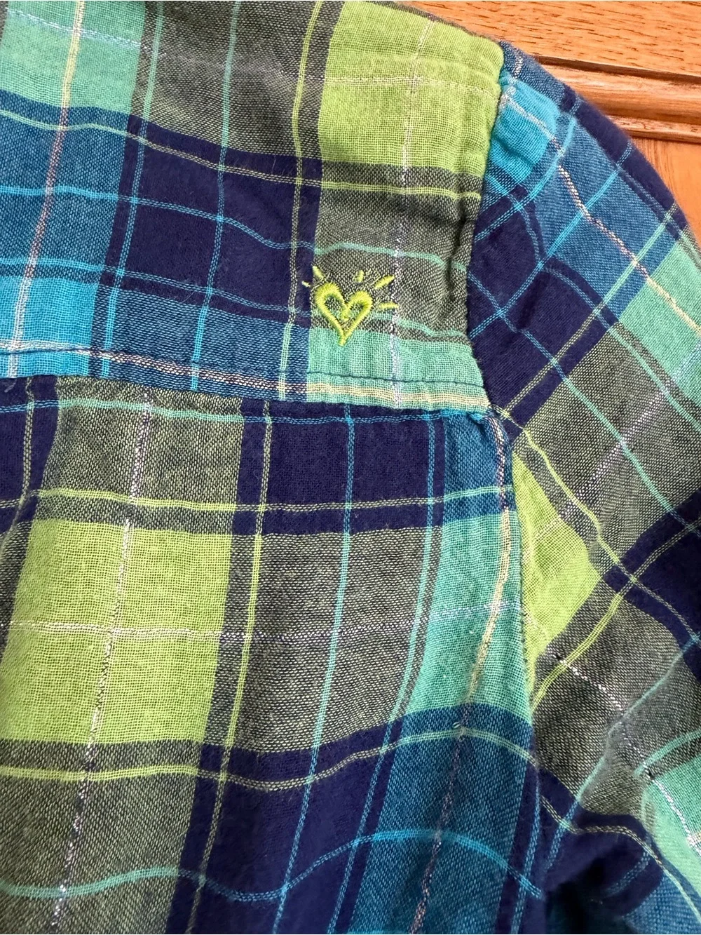 Justice Girls Blue and Green Plaid Button-Down Shirt